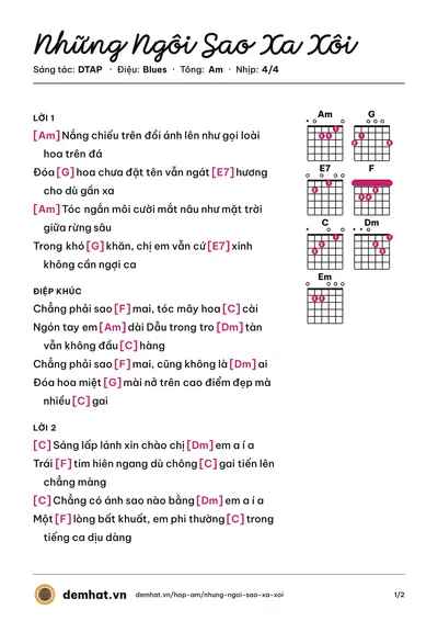 Hợp âm Những Ngôi Sao Xa Xôi (Phương Mỹ Chi) – bản nhạc PDF trang 1, tông Am