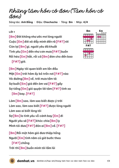 Hợp âm Những tâm hồn cô đơn (Tâm hồn cô đơn) (Tuấn Vũ) – bản nhạc PDF trang 1, tông Bm