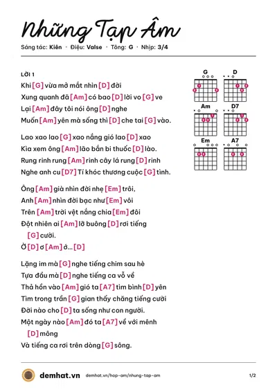 Hợp âm Những Tạp Âm (Kiên) – bản nhạc PDF trang 1, tông G
