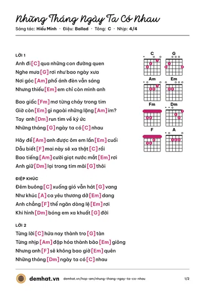 Hợp âm Những Tháng Ngày Ta Có Nhau (Hiếu Minh) – bản nhạc PDF trang 1, tông C