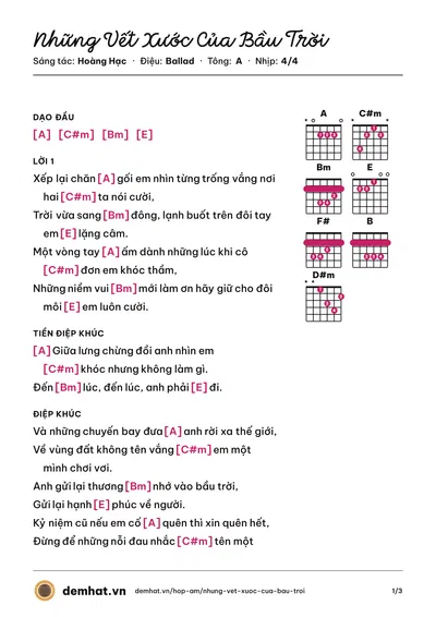 Hợp âm Những Vết Xước Của Bầu Trời (Hoàng Hạc) – bản nhạc PDF trang 1, tông A