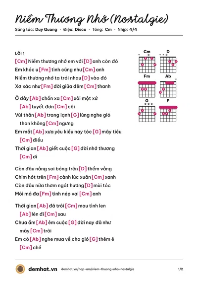 Hợp âm Niềm Thương Nhớ (Nostalgie) (Duy Quang) – bản nhạc PDF trang 1, tông Cm