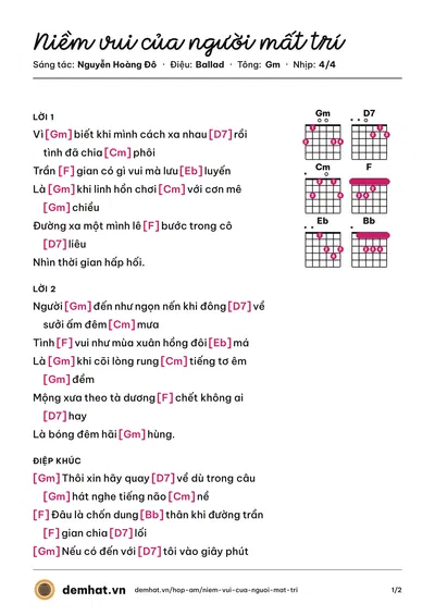 Hợp âm Niềm vui của người mất trí (Quốc Duy) – bản nhạc PDF trang 1, tông Gm