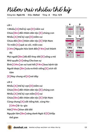 Hợp âm Niềm vui nhiều thế kỷ (Isaac Thái) – bản nhạc PDF trang 1, tông A