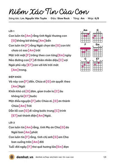 Hợp âm Niềm Xác Tín Của Con (Quân Keyboard) – bản nhạc PDF trang 1, tông Am