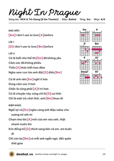 Hợp âm Night In Prague (MCK) – bản nhạc PDF trang 1, tông Em