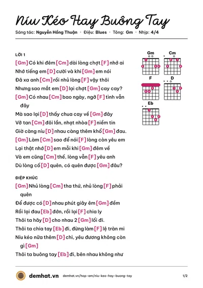 Hợp âm Níu Kéo Hay Buông Tay (Phan Đinh Tùng) – bản nhạc PDF trang 1, tông Gm