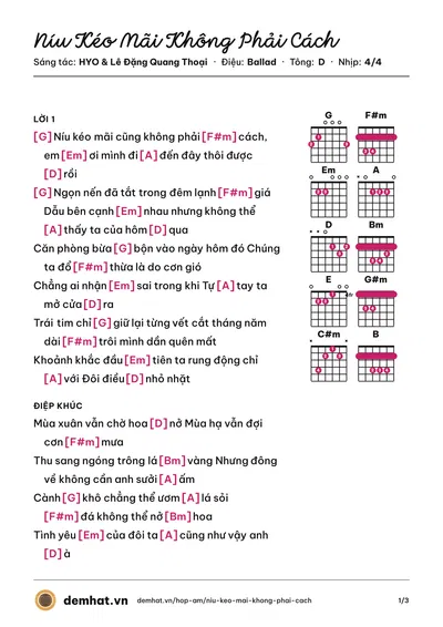 Hợp âm Níu Kéo Mãi Không Phải Cách (Bảo Anh) – bản nhạc PDF trang 1, tông D