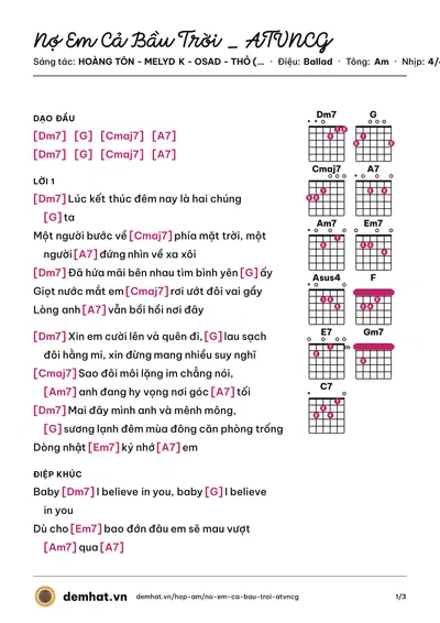 Hợp âm Nợ Em Cả Bầu Trời _ ATVNCG (Thỏ (Da LAB)) – bản nhạc PDF trang 1, tông Am