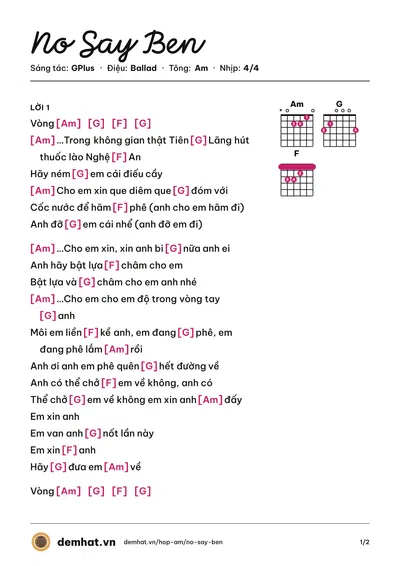 Hợp âm No Say Ben (Leg) – bản nhạc PDF trang 1, tông Am