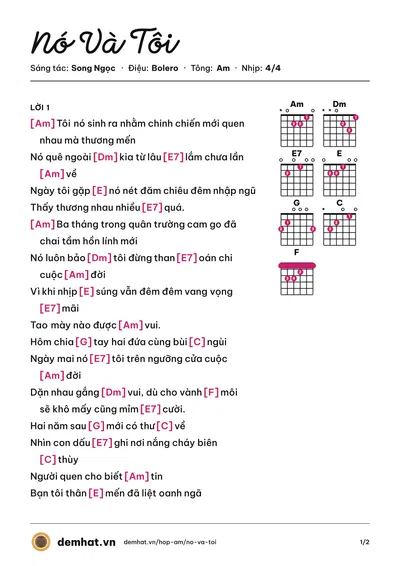 Hợp âm Nó Và Tôi (Trường Vũ) – bản nhạc PDF trang 1, tông Am