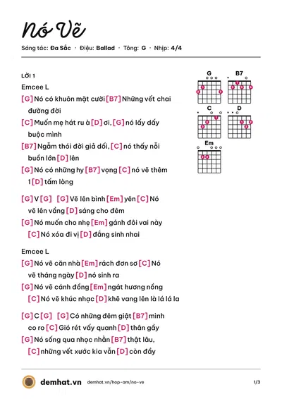 Hợp âm Nó Vẽ (Emcee L) – bản nhạc PDF trang 1, tông G