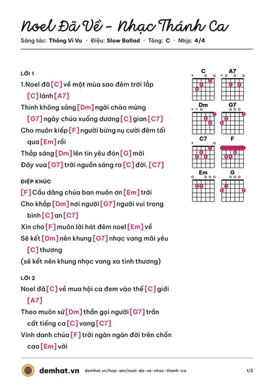 Hợp âm Noel Đã Về - Nhạc Thánh Ca (Thông Vi Vu) – bản nhạc PDF trang 1, tông C