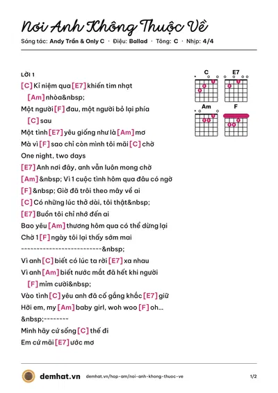 Hợp âm Nơi Anh Không Thuộc Về (365 Daband) – bản nhạc PDF trang 1, tông C
