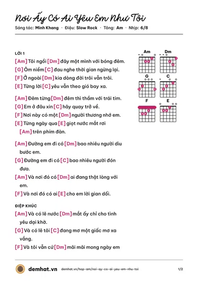 Hợp âm Nơi Ấy Có Ai Yêu Em Như Tôi (Dương Bửu Trung) – bản nhạc PDF trang 1, tông Am