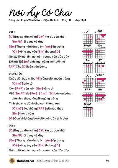 Hợp âm Nơi Ấy Có Cha (M4U Band) – bản nhạc PDF trang 1, tông D