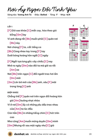 Hợp âm Nơi Ấy Ngọn Đồi Tình Yêu (Ông Cao Thắng) – bản nhạc PDF trang 1, tông F