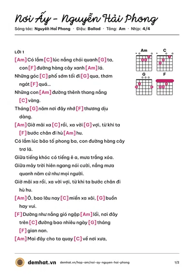Hợp âm Nơi Ấy - Nguyễn Hải Phong (Nguyễn Hải Phong) – bản nhạc PDF trang 1, tông Am