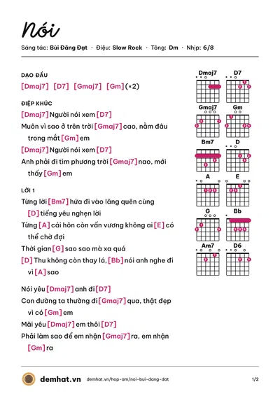 Hợp âm Nói (Đạt) – bản nhạc PDF trang 1, tông Dm