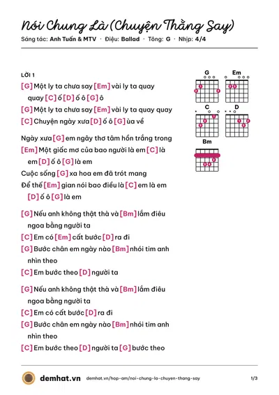 Hợp âm Nói Chung Là (Chuyện Thằng Say) (MTV) – bản nhạc PDF trang 1, tông G