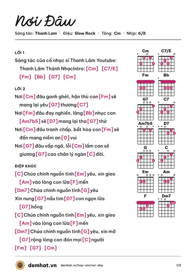 Hợp âm Nơi Đâu (Ca Đoàn Ngàn Thông) – bản nhạc PDF trang 1, tông Cm