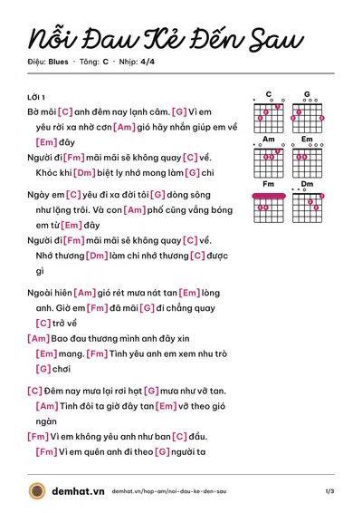 Hợp âm Nỗi Đau Kẻ Đến Sau (Vũ Duy Khánh) – bản nhạc PDF trang 1, tông C
