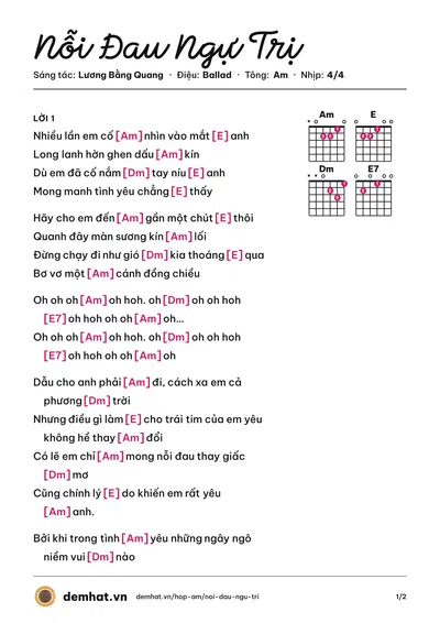 Hợp âm Nỗi Đau Ngự Trị (Lệ Quyên) – bản nhạc PDF trang 1, tông Am