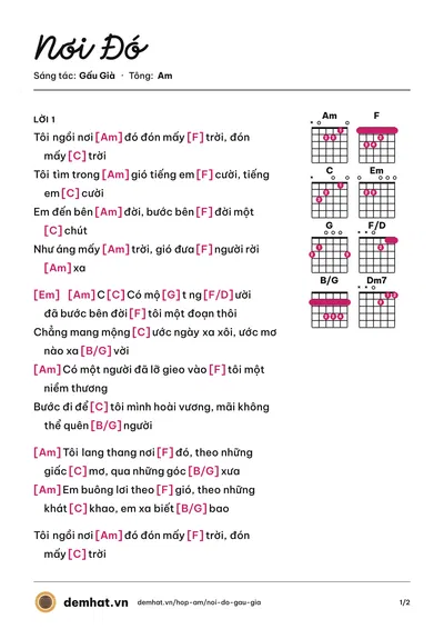 Hợp âm Nơi Đó (Gấu Già) – bản nhạc PDF trang 1, tông Am