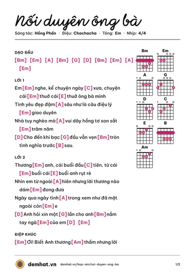 Hợp âm Nối duyên ông bà (Hồng Phấn) – bản nhạc PDF trang 1, tông Em