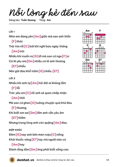 Hợp âm Nỗi lòng kẻ đến sau (Tuấn Quang) – bản nhạc PDF trang 1, tông Am