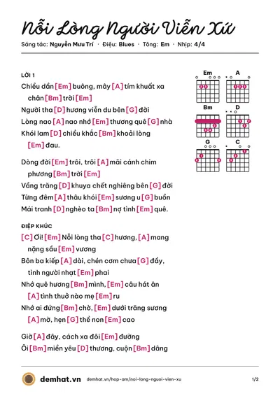 Hợp âm Nỗi Lòng Người Viễn Xứ (Lưu Chí Vỹ) – bản nhạc PDF trang 1, tông Em