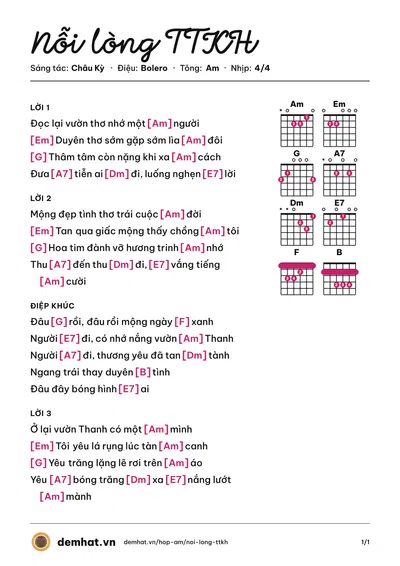 Hợp âm Nỗi lòng TTKH (Giao Linh) – bản nhạc PDF trang 1, tông Am