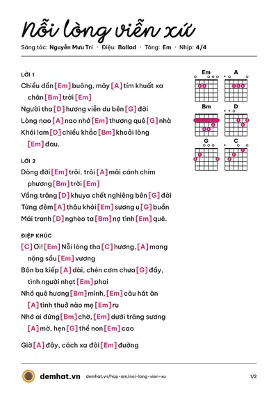 Hợp âm Nỗi lòng viễn xứ (Nguyễn Mưu Trí) – bản nhạc PDF trang 1, tông Em