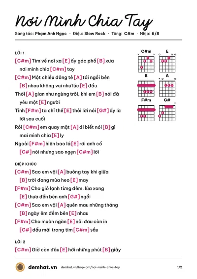 Hợp âm Nơi Mình Chia Tay (Sơn Hoàng) – bản nhạc PDF trang 1, tông C#m