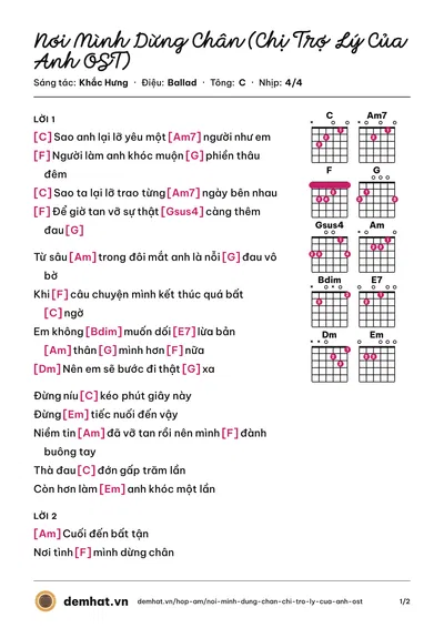Hợp âm Nơi Mình Dừng Chân (Chị Trợ Lý Của Anh OST) (Mỹ Tâm) – bản nhạc PDF trang 1, tông C