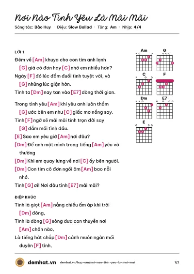 Hợp âm Nơi Nào Tình Yêu Là Mãi Mãi (Lý Hải) – bản nhạc PDF trang 1, tông Am