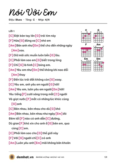 Hợp âm Nói Với Em (Kaishi) – bản nhạc PDF trang 1, tông C