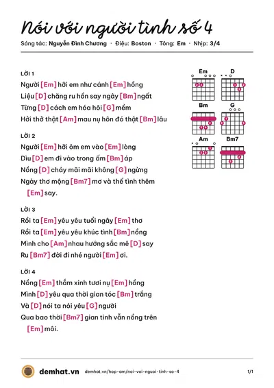 Hợp âm Nói với người tình số 4 (Nguyễn Đình Chương) – bản nhạc PDF trang 1, tông Em