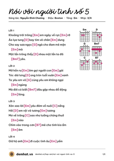 Hợp âm Nói với người tình số 5 (Nguyễn Đình Chương) – bản nhạc PDF trang 1, tông Em