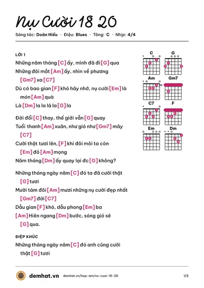 Hợp âm Nụ Cười 18 20 (Doãn Hiếu) – bản nhạc PDF trang 1, tông C