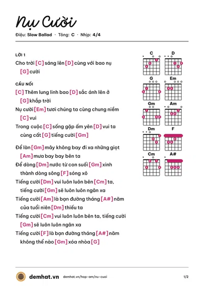 Hợp âm Nụ Cười (Thiếu Nhi Việt Nam) – bản nhạc PDF trang 1, tông C