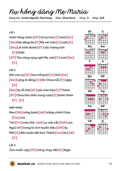 Hợp âm Nụ hồng dâng Mẹ Maria (Thùy An) – bản nhạc PDF trang 1, tông C