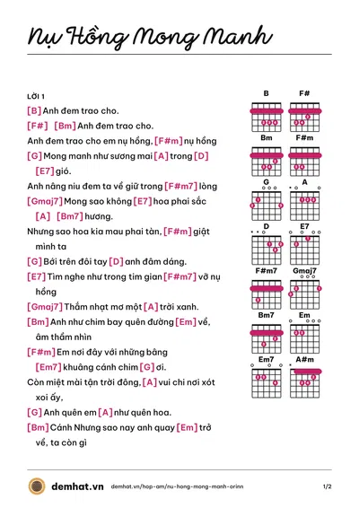 Hợp âm Nụ Hồng Mong Manh (Orinn) – bản nhạc PDF trang 1