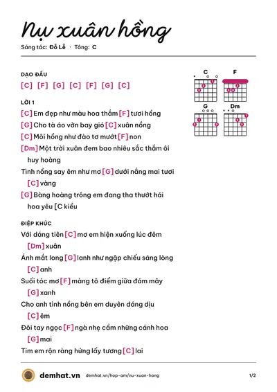 Hợp âm Nụ xuân hồng (Lệ Thu (trước 75)) – bản nhạc PDF trang 1, tông C
