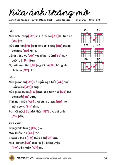 Hợp âm Nửa ánh trăng mờ (Lê Toàn) – bản nhạc PDF trang 1, tông Cm