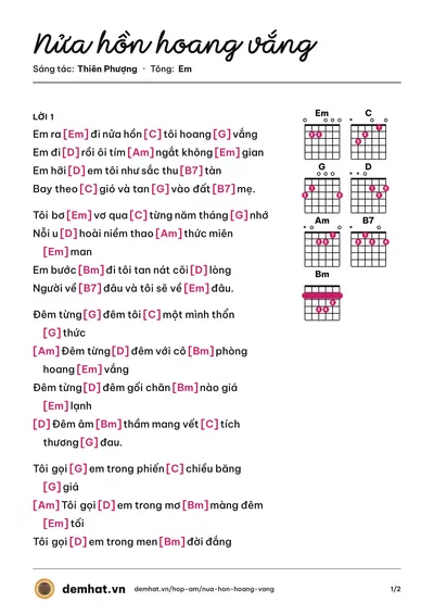 Hợp âm Nửa hồn hoang vắng (Minh Huy) – bản nhạc PDF trang 1, tông Em