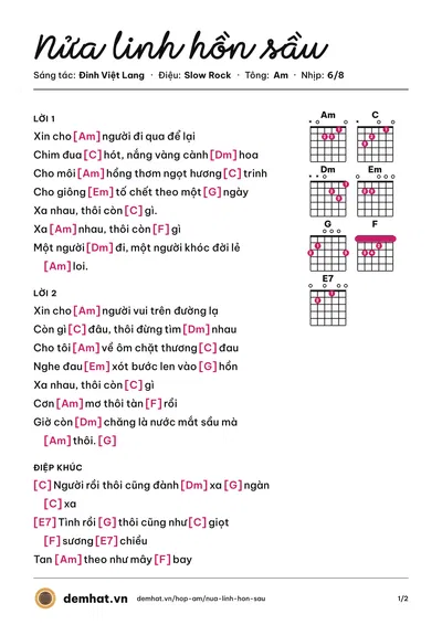 Hợp âm Nửa linh hồn sầu (Mỹ Thể) – bản nhạc PDF trang 1, tông Am