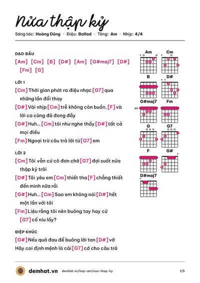 Hợp âm Nửa thập kỷ (Hoàng Dũng) – bản nhạc PDF trang 1, tông Am