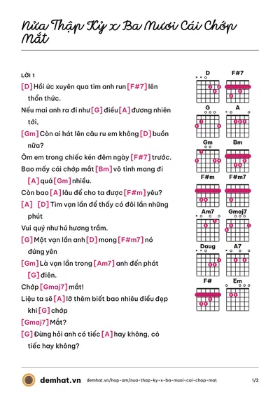 Hợp âm Nửa Thập Kỷ x Ba Mươi Cái Chớp Mắt (Anh Trai Vượt Ngàn Chông Gai) – bản nhạc PDF trang 1