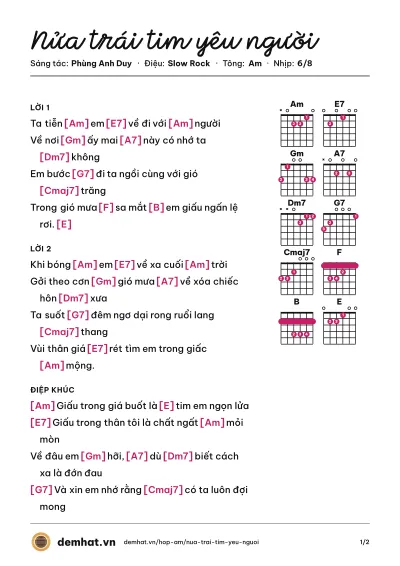 Hợp âm Nửa trái tim yêu người (Uyên Thanh) – bản nhạc PDF trang 1, tông Am